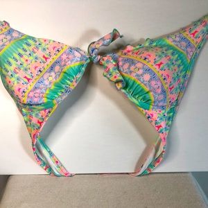 VICTORIA’S SECRET women’s fluorescent print bikini tops. Size 34 B. Bundle of 3.